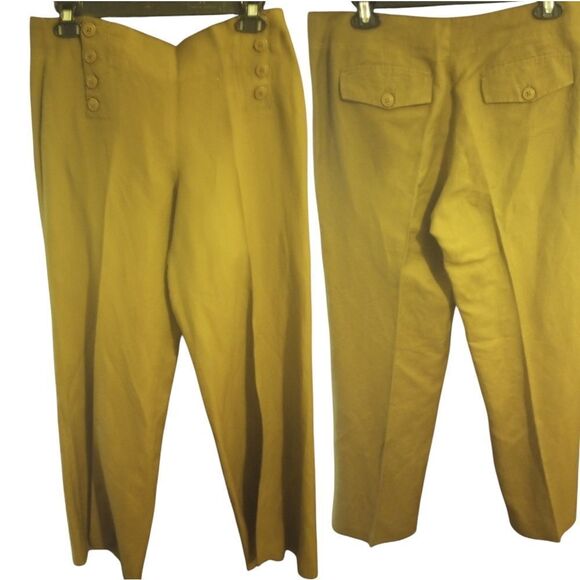 Larry Levine wide leg lenin trousers with button closure - Picture 1 of 9